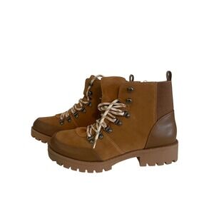 Brown Falls Creek Ashlynn Camel Lace Up Combat Boots Zipper Side Women Size 8